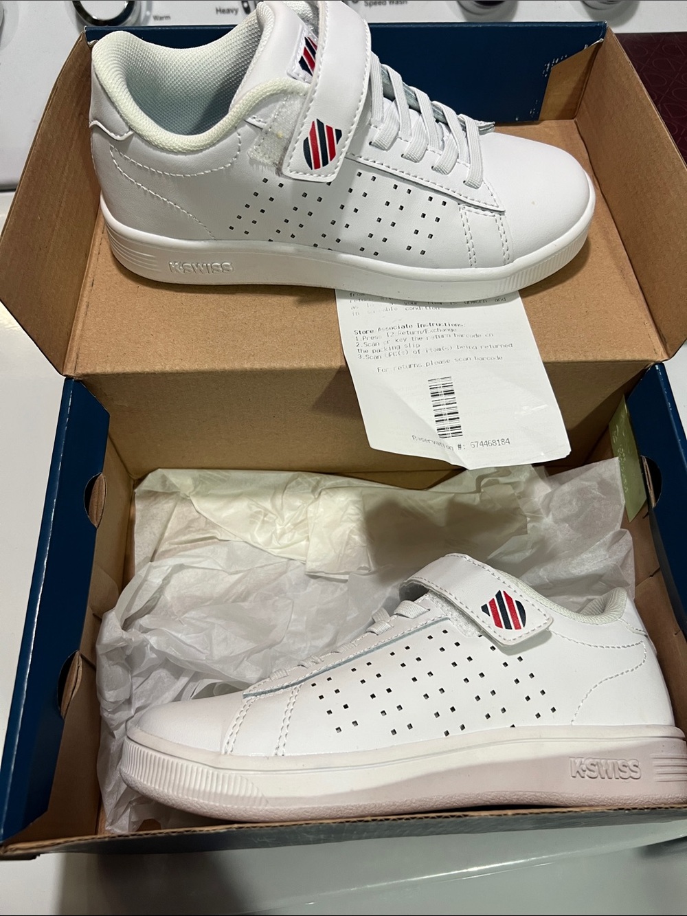 K-Swiss White Leather Sneakers with Red & Navy Accent